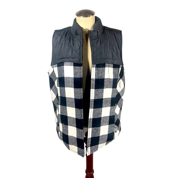 Maurice’s Black & White Buffalo Plaid Puffy Vest Size XXL - Picture 1 of 6